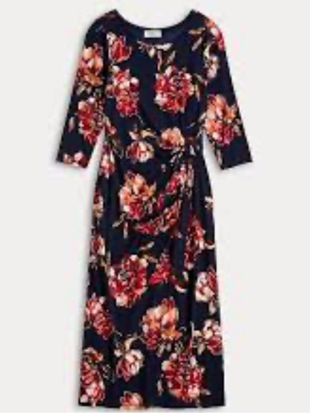 Robbie Bee Navy Floral Long Sleeve Midi Dress